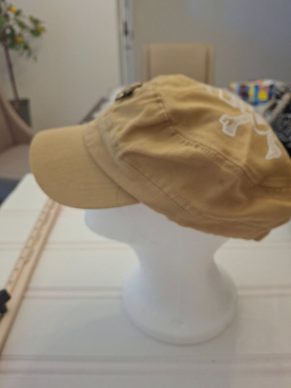Stussy Military Cap Tan Skull Graphic Adjustable Cotton Y2K Skate Streetwear Hat - Picture 5 of 10